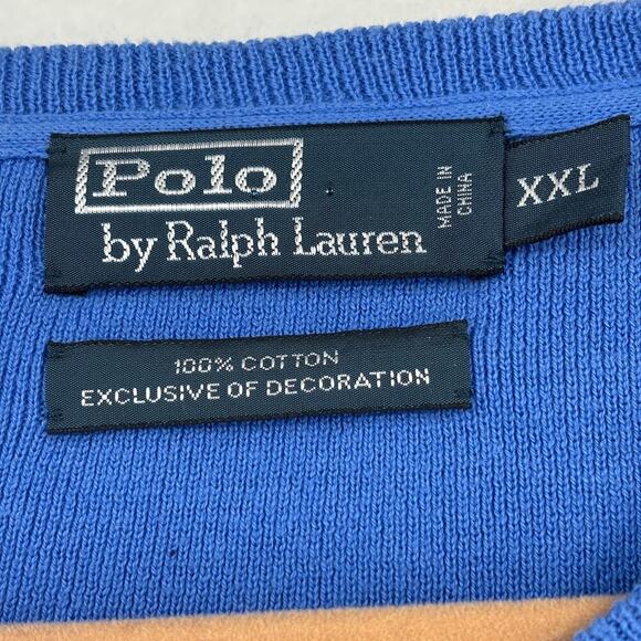 Polo Ralph Lauren Mens Sweater Size XXL Blue 100% Cotton Pullover Red Logo - Picture 3 of 10